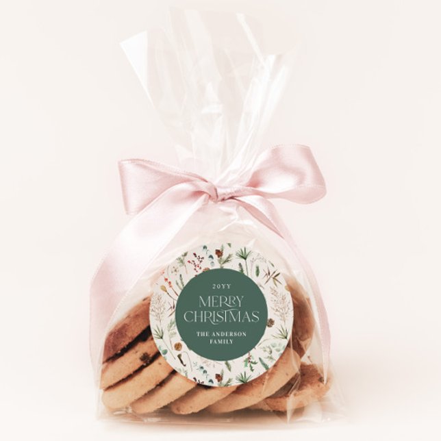 Adesivo Redondo Pano de água de Natal verde-verde-azul-botânico (Criador carregado)