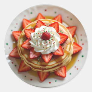 Adesivo Redondo Panquecas com Creme Chantilly e Confeitos de Natal