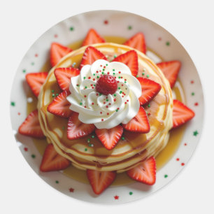 Adesivo Redondo Panquecas com Creme Chantilly e Confeitos de Natal