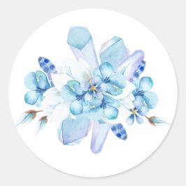 Adesivo Redondo Pansos roxos, cristais definidos em aquarela