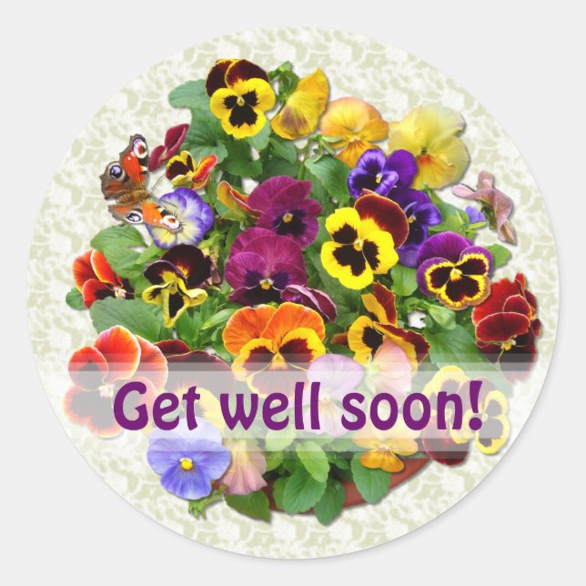Adesivo Redondo PANSY BEAUTY "Get well" (Frente)