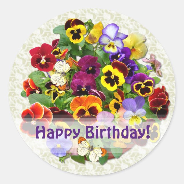 Adesivo Redondo Pansy Beauty Happy Birthday (Frente)