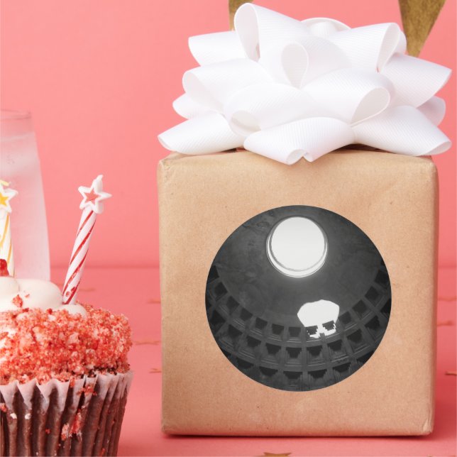 Adesivo Redondo Pantheon Light Skull Roma Itália Preto e Branco (Festa)