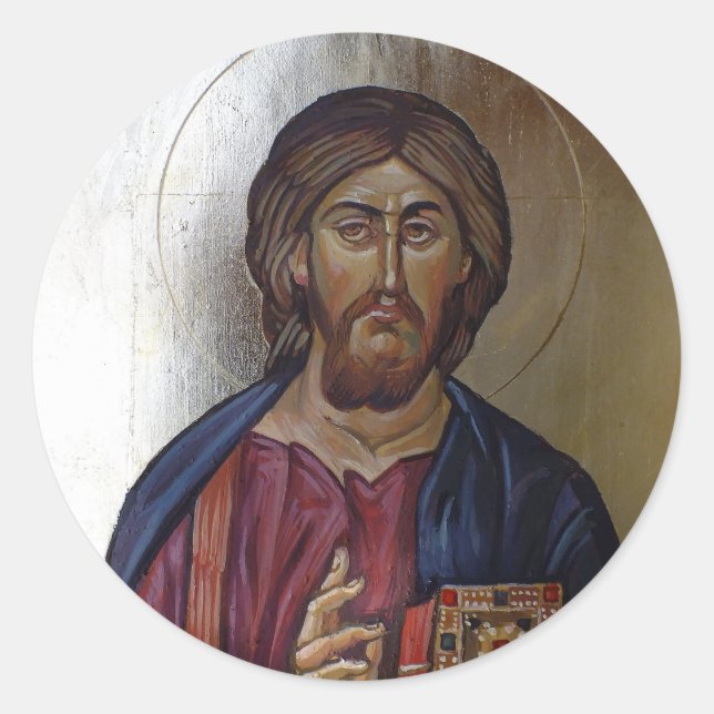 Adesivo Redondo Pantocrator do cristo - Ícone de Estilo Bizantino (Frente)