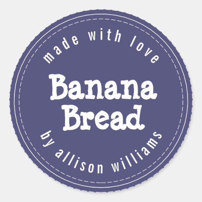 Adesivo Redondo Pão de Banana Caseiro Moderno Azul Marinho (Frente)