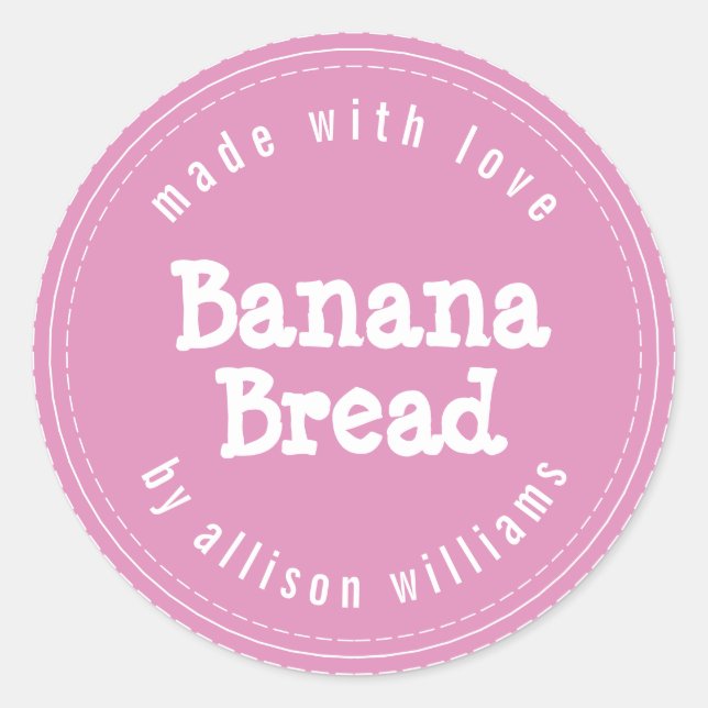 Adesivo Redondo Pão de Banana Caseiro Moderno Rosa Fúcsia (Frente)
