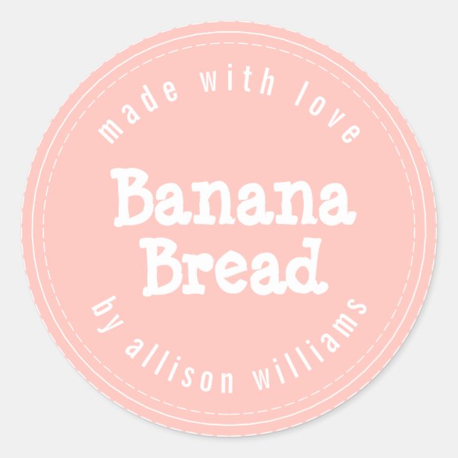 Adesivo Redondo Pão de Banana Caseiro Moderno Rosa Pastel (Frente)