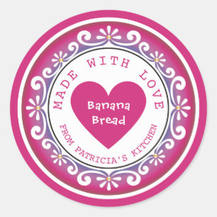 Adesivo Redondo Pão De Banana Caseiro Rosa Feito Com Amor