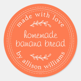Adesivo Redondo Pão de Banana Caseiro Rústico Laranja