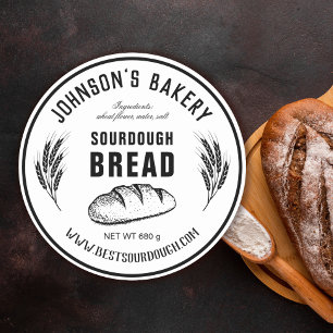 Adesivo Redondo Pão de Fermentação Natural Nome da Padaria Vintage