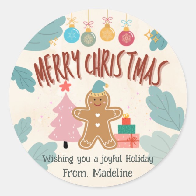 Adesivo Redondo Pão de gengibre bonito de Natal (Frente)