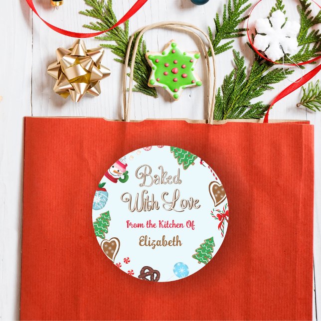 Adesivo Redondo Pão De Gengibre Com Biscoitos De Natal Com Amor (Spread festive cheer with personalized 'Baked with Love Gingerbread' stickers!)