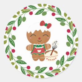 Adesivo Redondo Pão de gengibre com vinheta de Natal