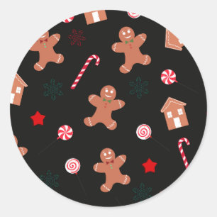 Adesivo Redondo Pão de gengibre e doces padrão de natal