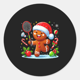 Adesivo Redondo Pão de gengibre Natal Jogando Badminton Divertido