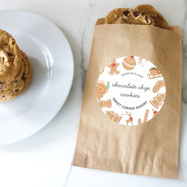 Adesivo Redondo Pão-de-padaria Feriado Baking Cookie Sticker (Bakery Gingerbread Holiday Baking Cookie Sticker)