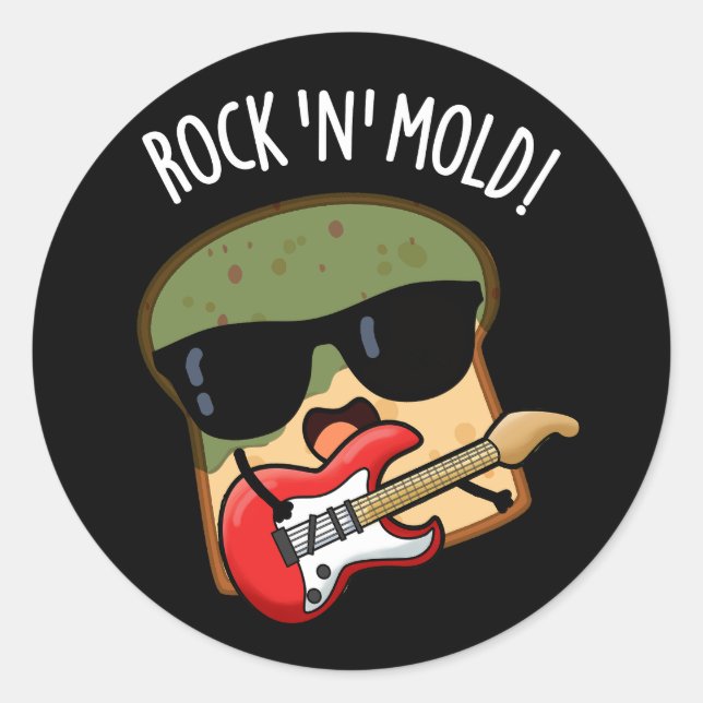 Adesivo Redondo Pão Divertido com Mofo e Pun Rock Fundo Escuro (Frente)