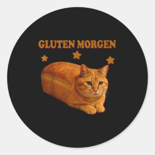 Adesivo Redondo Pão Engraçado Meme Gato Glúten Manhã Humor Gráfico