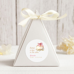 Adesivo Redondo Pão no Forno Laço Xadrez Rosa Chás de Bebê