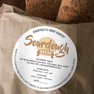 Adesivo Redondo Pão Sourdough Bege Moderno Rótulo de Lei Cottage