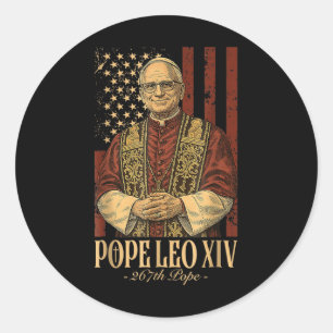 Adesivo Redondo Papa Americano Leo Xiv 267.º Estado Unidos Bandeir
