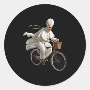 Adesivo Redondo Papa andando de bicicleta Igreja Católica Bíblia E