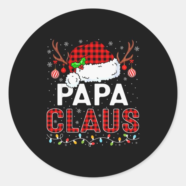Adesivo Redondo Papa Claus Christmas Lights Santa Hat Pajama Famil (Frente)