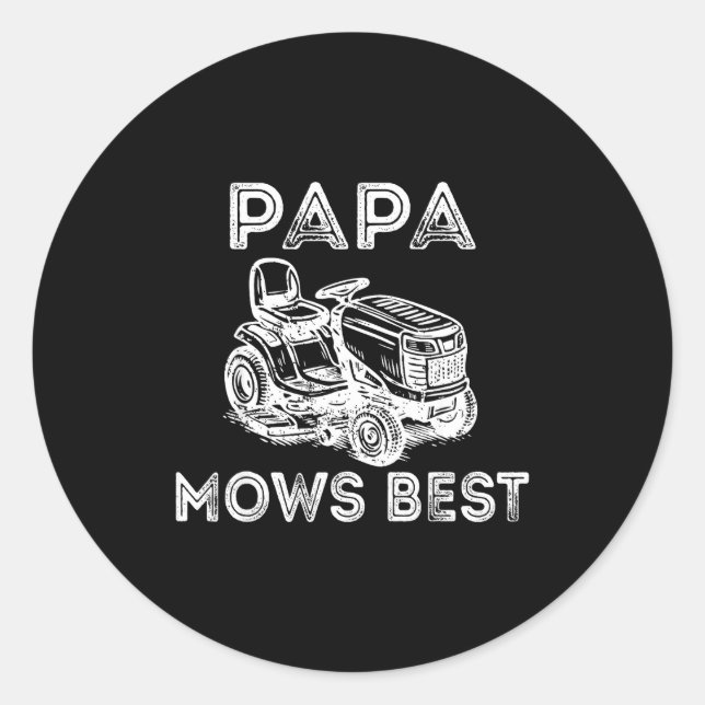 Adesivo Redondo Papa Mows Funny Lawn Mower Father's Day Grandpa  (Frente)