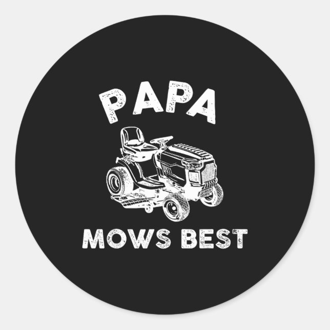 Adesivo Redondo Papa Mows Funny Lawn Mower Father's Day Grandpa  (Frente)