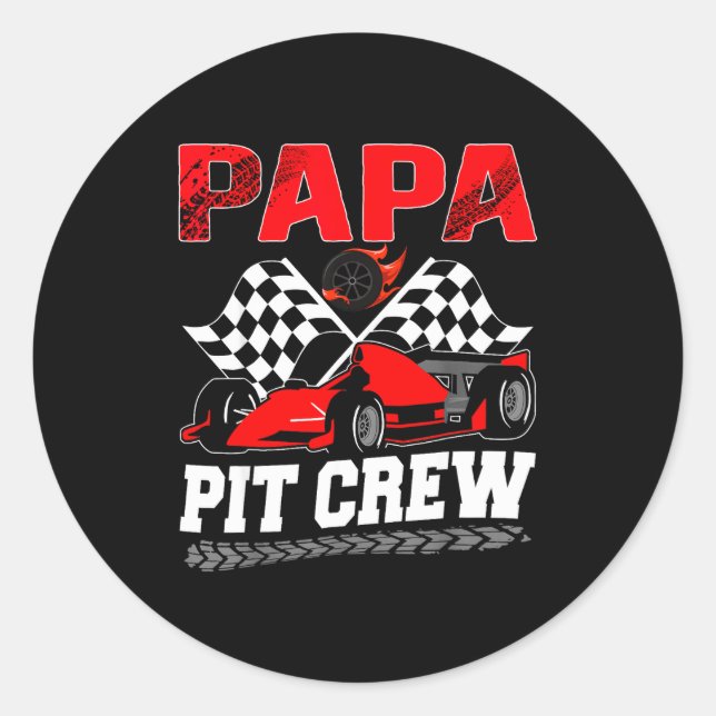 Adesivo Redondo Papa T Crew Racing Family Race Car Birthday Boy  (Frente)