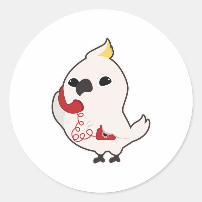 Adesivo Redondo Papagaio ao telefone com receptor de telefone (Frente)