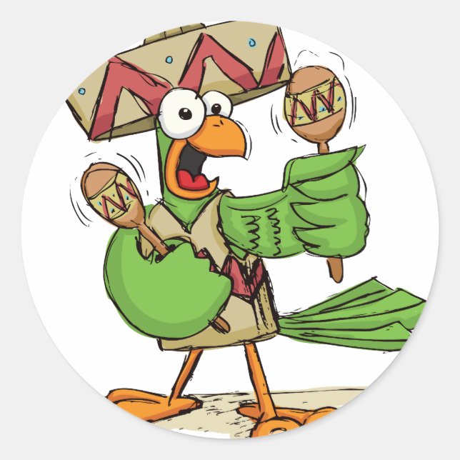 Adesivo Redondo Papagaio com Maracas (Frente)