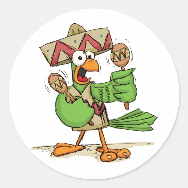 Adesivo Redondo Papagaio com Maracas (Frente)