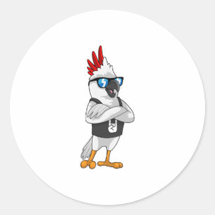 Adesivo Redondo Papagaio como músico com óculos escuros