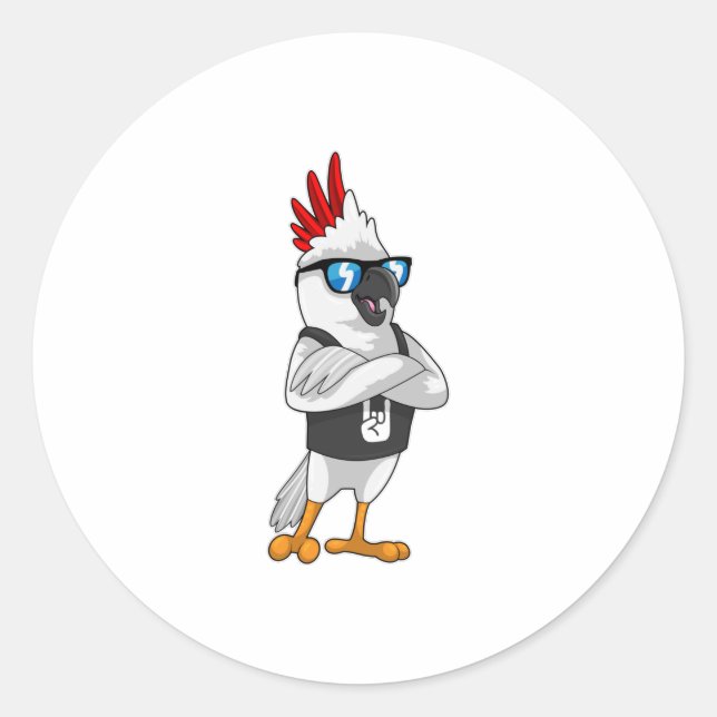 Adesivo Redondo Papagaio como músico com óculos escuros (Frente)