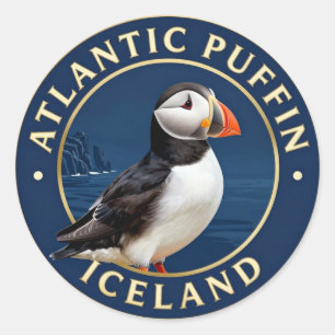 Adesivo Redondo 🐧 Papagaio-do-mar Atlântico Vida Selvagem Islândi