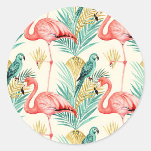Adesivo Redondo Papagaio Flamingo Tropical da Selva