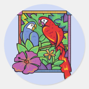 Adesivo Redondo Papagaio & Macaw na selva