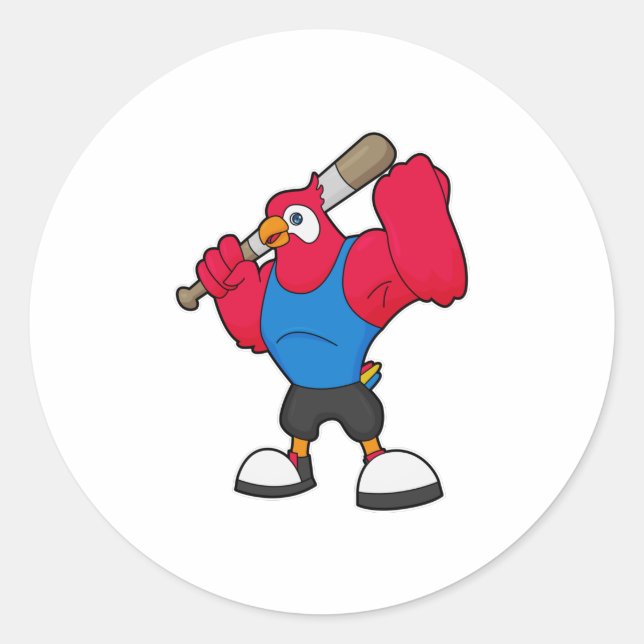 Adesivo Redondo Papagaio no Baseball com bastão de beisebol (Frente)