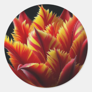 Adesivo Redondo Papagaio Tulip Floral Vermelho e Amarelo