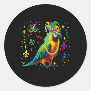Adesivo Redondo Papagaio Vestindo Mardi Gras Miçanga Jester Hat Ma