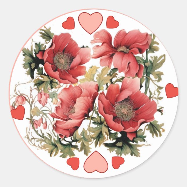 Adesivo Redondo Papagaios e Corações Românticos (Frente)