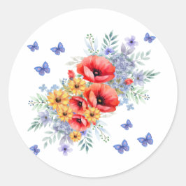 Adesivo Redondo Papagaios Vermelhos, Girassóis e Borboletas