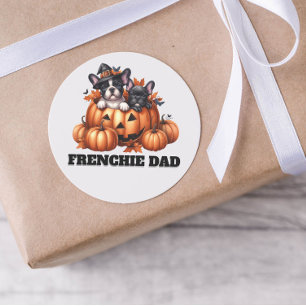 Adesivo Redondo Papai Bulldog Francês no Halloween com Abóboras