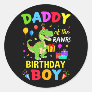 Adesivo Redondo Papai do Menino T-Rex de Aniversário Camiseta Dive