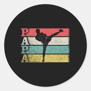 Adesivo Redondo Papai Kickboxing Vintage Retro Silhueta de Kickbox