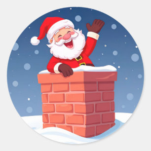 Adesivo Redondo Papai Noel Acenando Alegremente na Chaminé