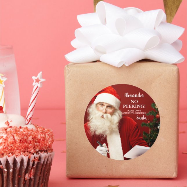 Adesivo Redondo Papai Noel ADICIONA NOME Sem Pequim (Festa)