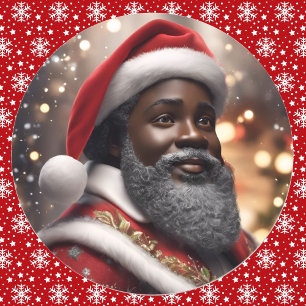 Adesivo Redondo Papai Noel Afro-Americano Arte Digital de Natal