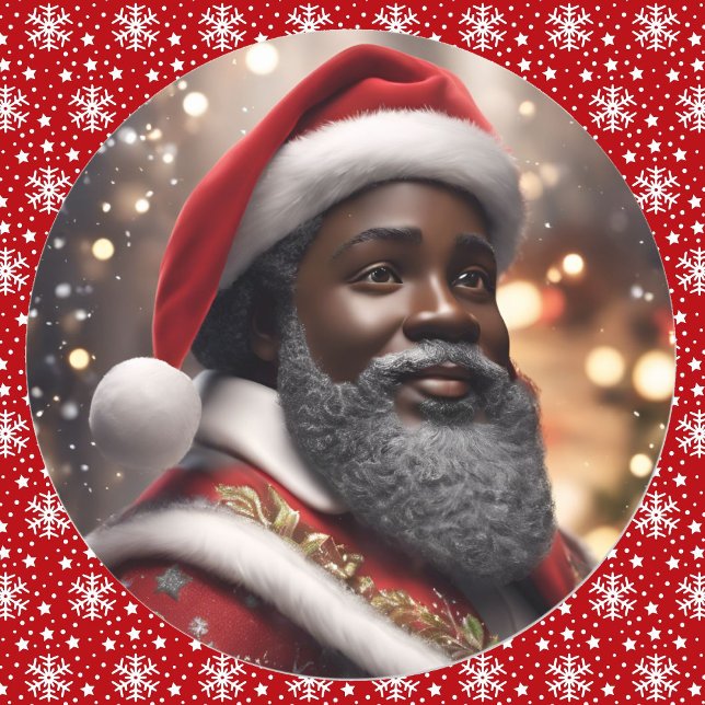 Adesivo Redondo Papai Noel Afro-Americano Arte Digital de Natal (Criador carregado)